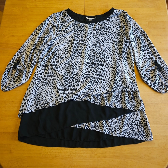 Christopher & Banks EUC Leopard Print Black and White Women's Top • Size L - Picture 5 of 11